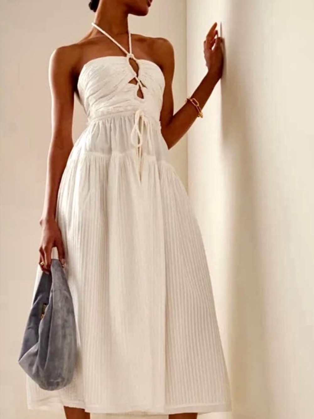 πΊπHPππΊ NWOT Ulla Johnson Emmaline Midi Dress Cowrie - Picture 2 of 16